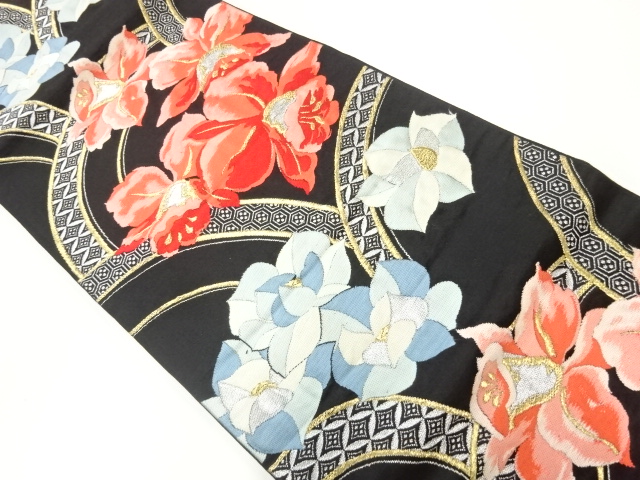 アンティーク　花模様織出し袋帯（材料）